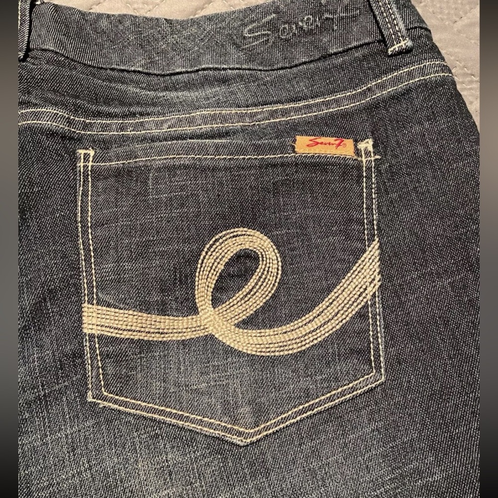 Seven7 Jeans Women Size 20 Dark Denim Flared  Embroidered Pocket Cotton Blend - Picture 5 of 16